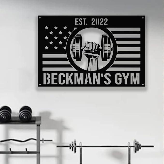 Custom Metal Gym Sign Personalized Workout Room Fitness Decor, Powerlifting Motivational Wall Art, Home Garage Center Gift for Women, Men, Dad, Papa, Grandpa, Mother, Sister, Girls, Steel Design-StrideForce Fitness