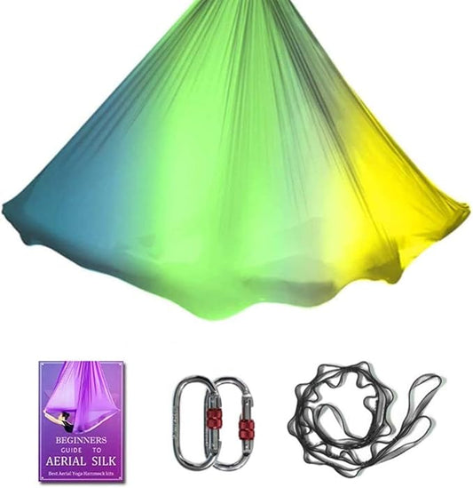 Aerial Yoga Hammock L:5M W:2.8M 5.5 Yards Aerial Pilates Silk Yoga Swing Set with 2000 Ibs Load Include Daisy Chain, Pose Guide-StrideForce Fitness