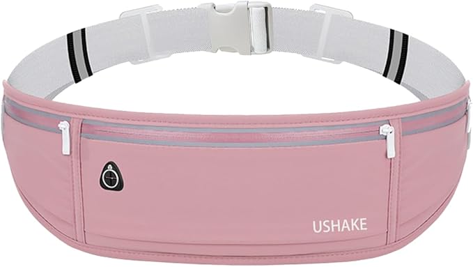 USHAKE Slim Running Belt, Workout Fanny Pack for Men Women,Exercise Waist Pack for Apple iPhone Holder, Runner Belt for Running Walking Cycling Camping Gym Red-StrideForce Fitness