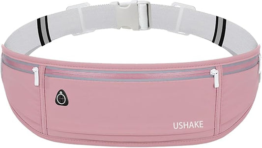 USHAKE Slim Running Belt, Workout Fanny Pack for Men Women,Exercise Waist Pack for Apple iPhone Holder, Runner Belt for Running Walking Cycling Camping Gym Red-StrideForce Fitness