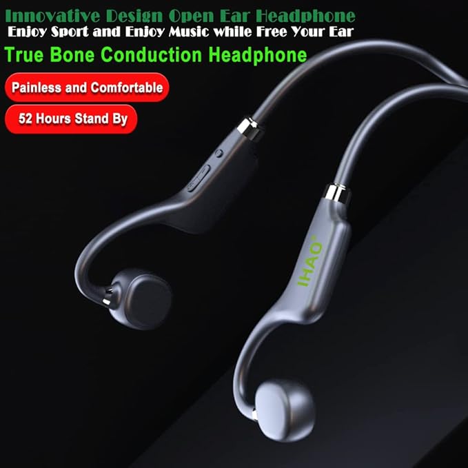 IHAO True Bone Conduction Headphones Open Ear Headset Able to be a MP3 Player with Micro Disk Stereo Bluetooth Earphone for Driving Bicycling Running Skiing-StrideForce Fitness