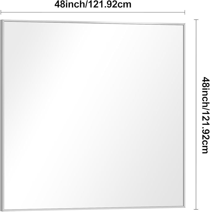 Silver Bathroom Mirror,48x48 inch Wall Mirror for Bathroom Wall Mounted,Large Rectangle Mirror for Bathroom Over Sink,Modern Metal Frame for Living Room,Bedroom Entryway,Horizontal/Vertical-StrideForce Fitness