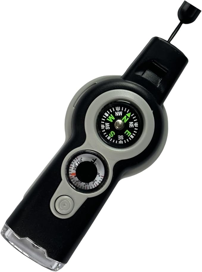 7 in 1 Emergency Survival Whistle with Compass, Outdoor Multi-Functional Hiking Safety Tool with Lanyard-StrideForce Fitness