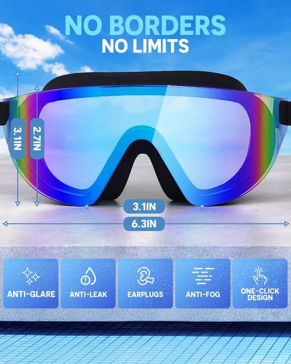 Swim Goggles, Frameless Wide View Swimming Goggles, Anti-Fog Anti-UV No Leaking Pool Goggles for Men Women Adult-StrideForce Fitness
