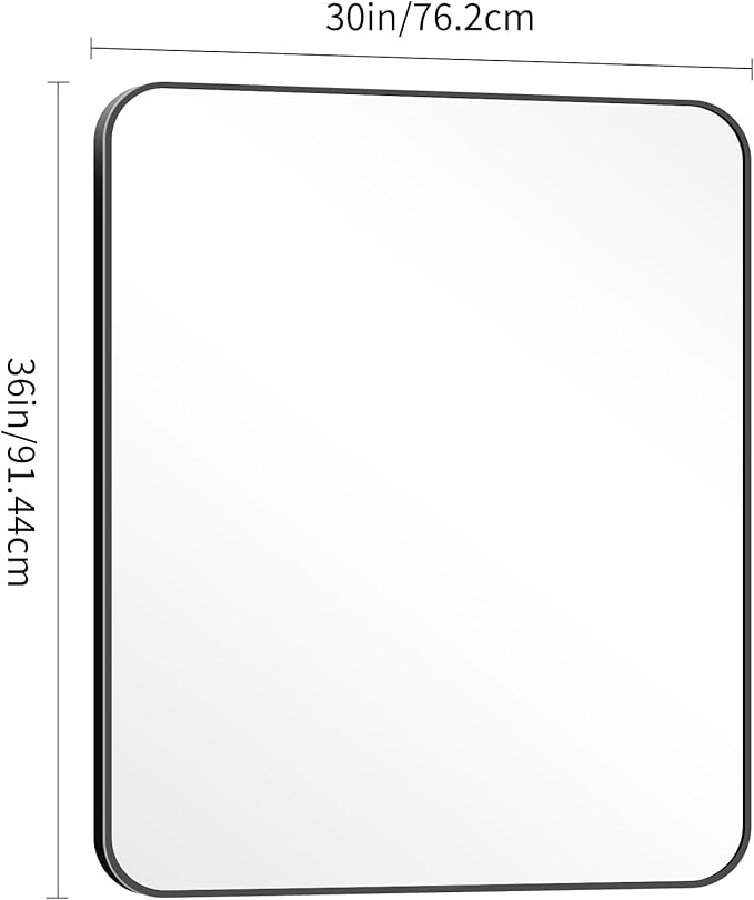30" x 36"Bathroom Mirror, Matte Black Wall Mirror with Metal Frame, Decorative Rectangular Vanity Mirror for Bedroom Bathroom Living Room Entryway (Horizontal/Vertical)-StrideForce Fitness