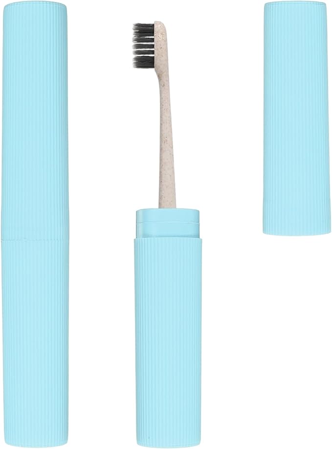 uxcell 2Pcs Travel Toothbrush Case, 7.9x1.2x1.2 Portable Travel Toothbrush Holder with Stripe, Plastic Toothpaste Container for Bathroom, Gym, Business Trip, Camping, Blue