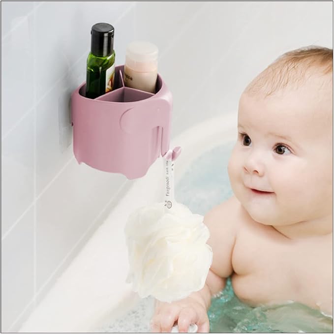 Kids Toothbrush Holder, Cute Elephant Toothbrush Holders for Toddler, Toothbrush Toothpaste Holder for Bathroom, Toothbrush Organizer with 3 Slots and a Hook, Pink