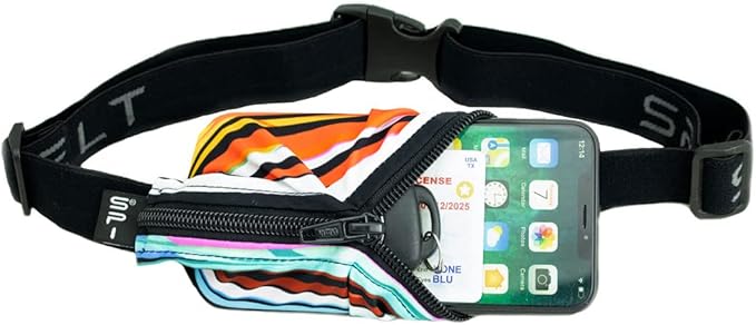 SPIbelt Running Belt for Women Men, Phone Holder for Running, Running Fanny Pack, Holder for Phone, Running Waist Pack, Adjustable Waist, [Fits All Phones]. Kickflip/Black Zipper-StrideForce Fitness
