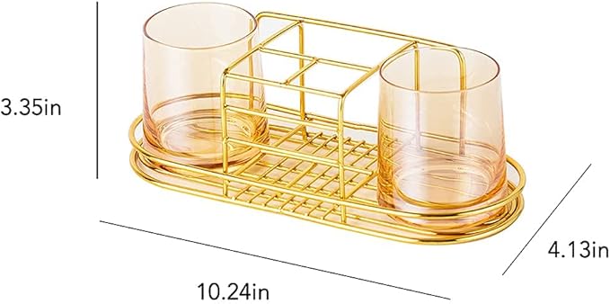 Toothbrush Holder with Cup Holder Electric Toothbrush Toothpaste Holder, Stainless Steel Bathroom Stand or Wall-Mounted Gold
