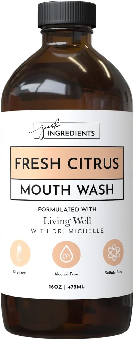 JUST INGREDIENTS Fresh Citrus Remineralizing Mouthwash | Hydroxyapatite & Colloidal Silver Formula | Alcohol-Free, Natural & Organic | Fluoride-Free Mouth Rinse