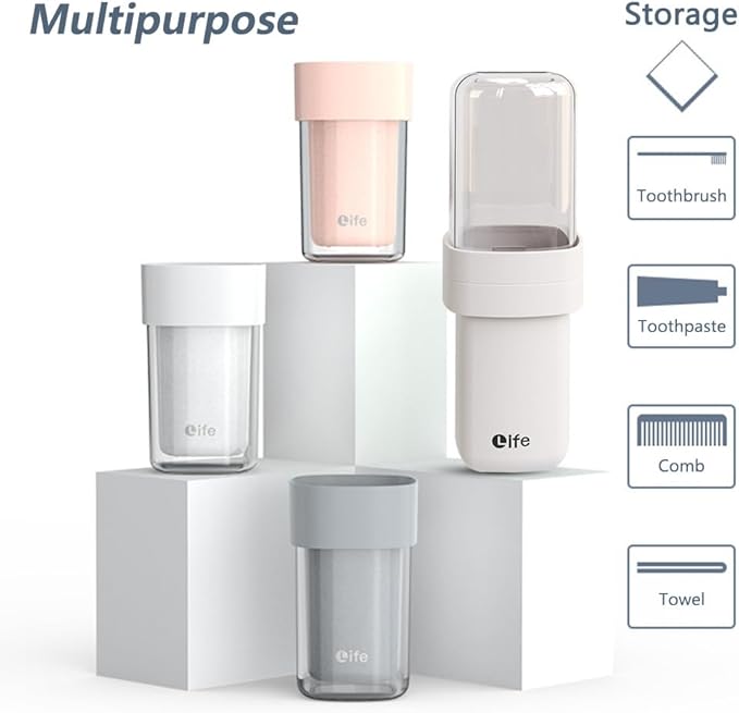 Portable Travel Toothbrush Case, Covered Toothbrush Cup Holders, Toothbrush and Toothpaste Travel Case, Toothbrush Storage Organizer Container for Traveling Bathroom(Pink)