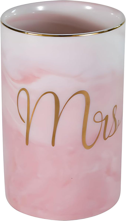 Kelake Ceramic Rustic Pink Marble Bathroom Tumbler Cup for Mouthwash Rinsing Toothbrush and Toothpaste Holder Letters Stand Cups 280 ml Porcelain Milk Drinking Cups for Christmas Birthday