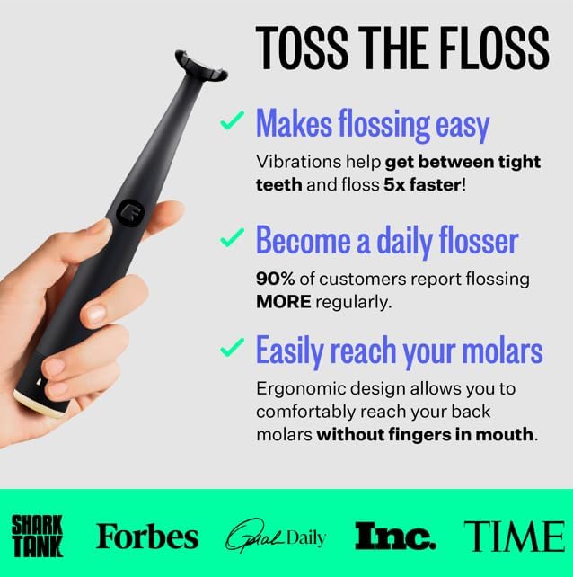 FLAUS Electric Flosser (Shark Tank) 3 Speeds + 45 Refill Heads w/Extra Strong Woven Floss, Increased Durability - Water Flosser Alternative, Dentist Recommended Tooth Flossers, Eco Dental Floss Picks