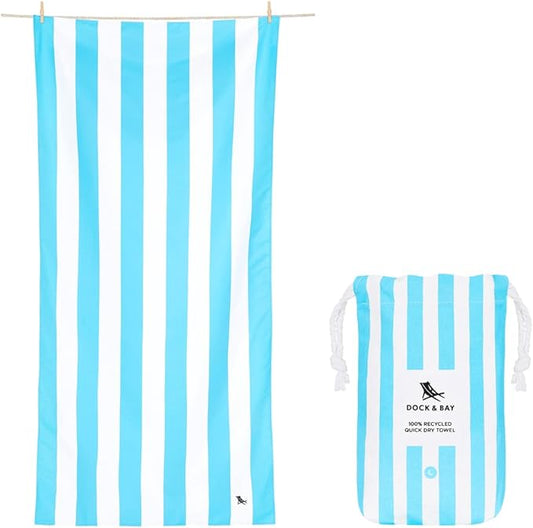Dock & Bay Beach Towel - Quick Dry, Sand Free - Compact, Lightweight - 100% Recycled - Includes Bag - Cabana Light - Tulum Blue - Large (160x90cm, 63x35)-StrideForce Fitness