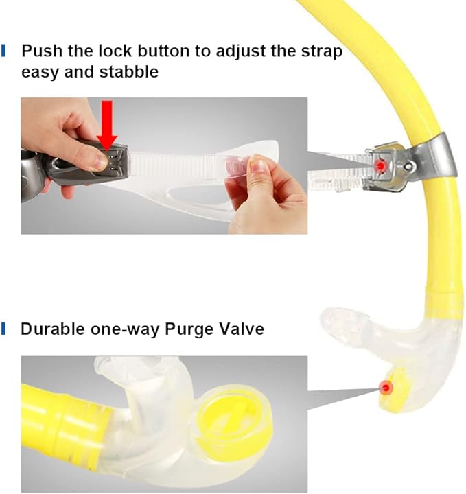 Swim Snorkel for Lap Swimming,Adult Swimmers Snorkeling Gear for Swimming Snorkel Training in Pool and Open Water,Snorkle Center Mount Silicone Mouthpiece One-Way Purge Valve-StrideForce Fitness