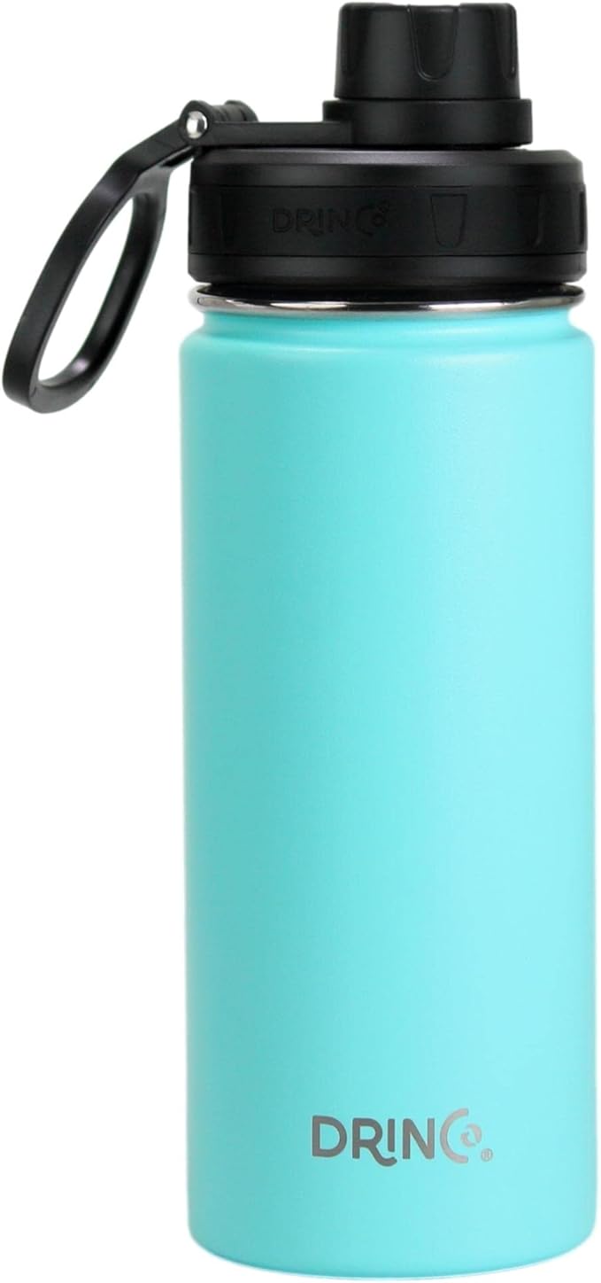 DRINCO Stainless Steel Water Bottle Spout Lid Vacuum Insulated Double Wall Water Bottle Wide Mouth (40oz 32oz 22oz 18oz 14oz) Leak Proof Keeps Cold or Hot (18 oz, 18oz Teal)-StrideForce Fitness