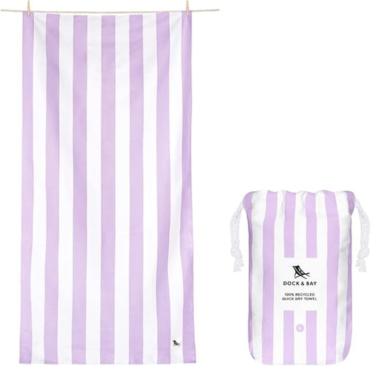 Dock & Bay Beach Towel - Quick Dry, Sand Free - Compact, Lightweight - 100% Recycled - Includes Bag - Cabana Light - Lombok Lilac - Extra Large (200x90cm, 78x35)-StrideForce Fitness