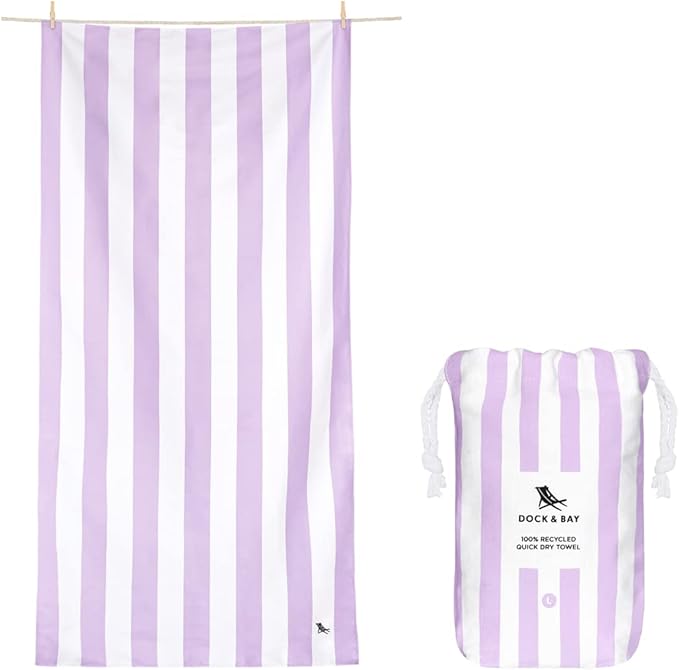 Dock & Bay Customized Beach Towel - Quick Dry, Sand Free - Compact, Lightweight - 100% Recycled - Includes Bag - Cabana Light - Lombok Lilac - Large-StrideForce Fitness
