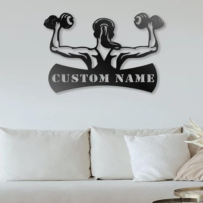 Custom Gym Metal Sign Personalized Workout Room Decor, Home Fitness Motivational Wall Art, Powerlifting Garage Center Gift for Women, Men, Dad, Papa, Grandpa, Mother, Sister, Girls, Modern Mount-StrideForce Fitness