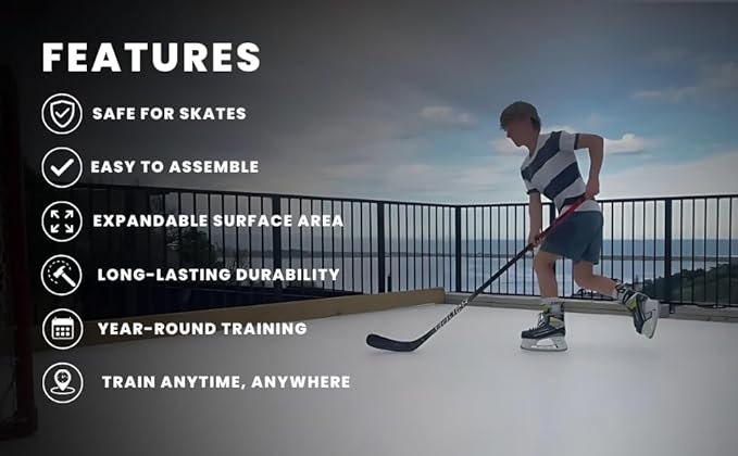 Potent Skateable Synthetic Ice Hockey Tiles (10-Pack, 21.6 SQFT) – Artificial Ice Rink Tiles for Home Hockey Training – Easy Interlocking Assembly, Expandable Design, Durable Self-Lubricating Surface-StrideForce Fitness