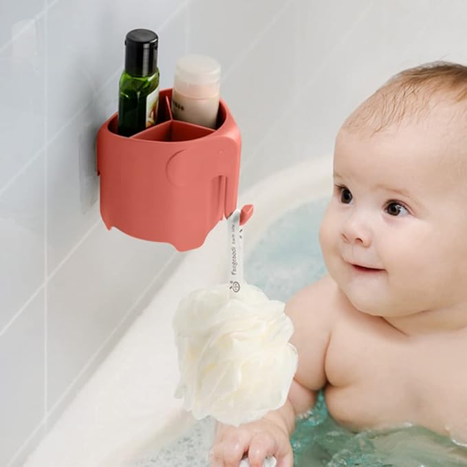 Kids Toothbrush Holder, Cute Elephant Toothbrush Holders for Toddler, Toothbrush Toothpaste Holder for Bathroom, Toothbrush Organizer with 3 Slots and a Hook, Watermelon Red