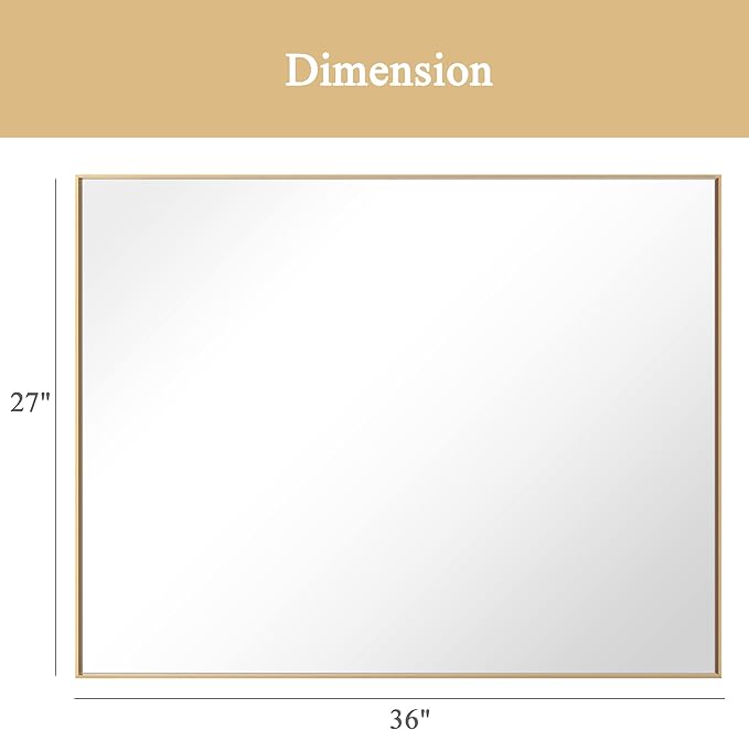 27x36 Inch Orange Gold Bathroom Mirror for Wall, Aluminum Frame Rectangle Rectangular Vanity Mirror, Modern Large for Bedroom, Living Room, Horizontal or Vertical-StrideForce Fitness