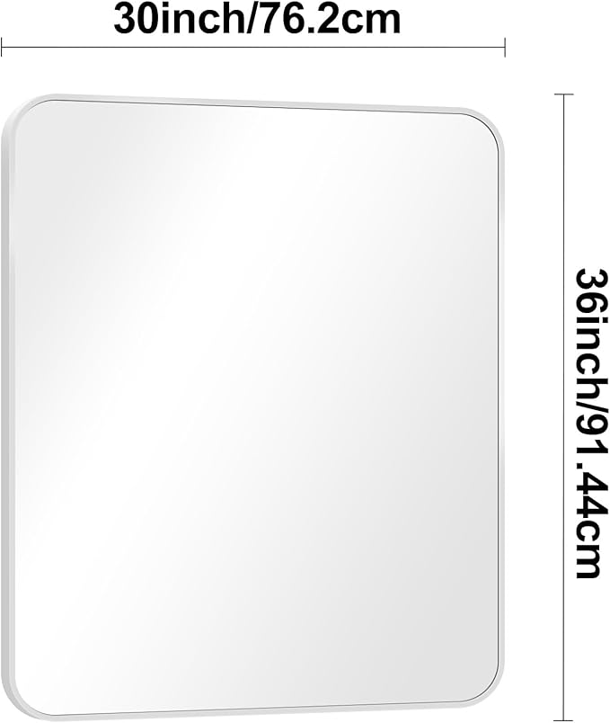 Silver Bathroom Mirror,30x36 inch Wall Mirror for Bathroom Wall Mounted,Rectangle Mirror for Bathroom Over Sink,Modern Frame Round Corner for Living Room,Bedroom Entryway,Horizontal/Vertical-StrideForce Fitness
