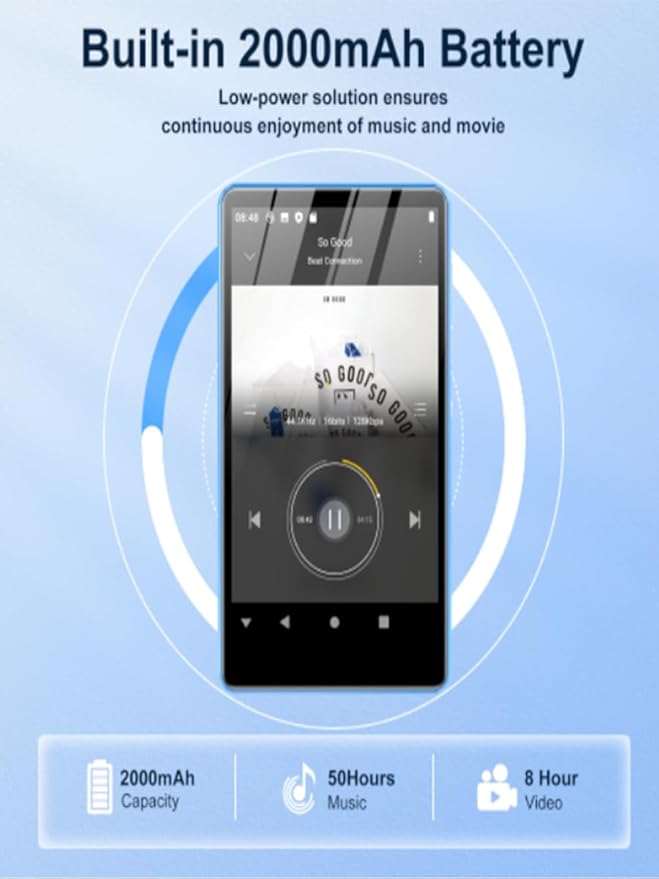 80GB MP3 Player with Bluetooth and WiFi,4-inch Touch Screen MP3 Player with Bluetooth, Spotify, Amazon Music, Audible, Spotify Kids, Pandora, M503Pro Andriod MP4 & MP3 Music Player up to 1TB Blue-StrideForce Fitness