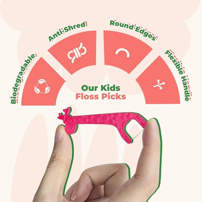 Biodegradable Kids Flossers - Dental Floss Picks for Children | Fluoride & Plastic-Free | Colorful & Fun Animal Floss Sticks | Eco Friendly, Vegan, Natural (Strawberry - 200 Pack)