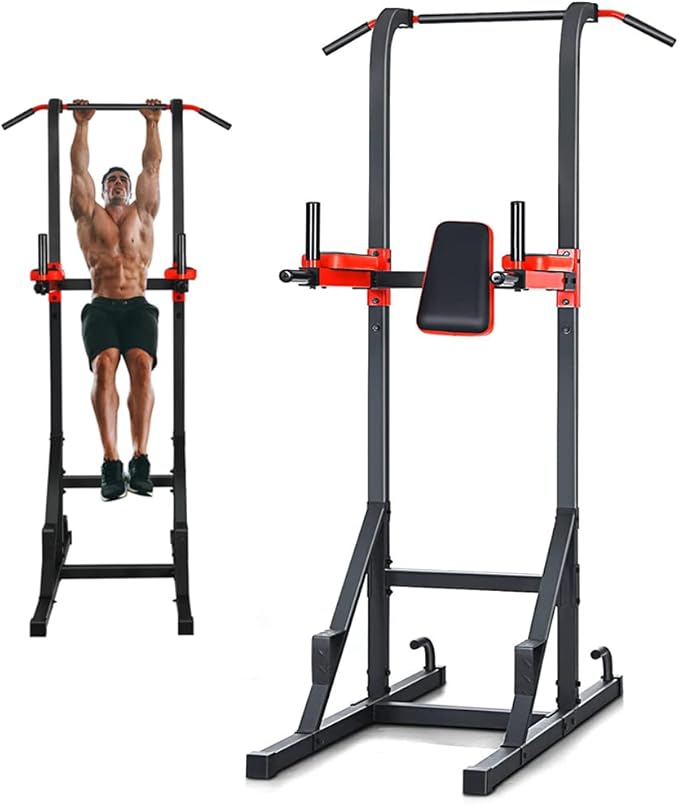 GYMAX Multi-function Power Tower, Heavy-duty Pull Up Bar Stand for Pull-ups, Push-ups, Vertical Knee, Leg Raises, Dip Stand, Strength Training, Workout Dip Station for Home, Gym, Fitness Equipment-StrideForce Fitness