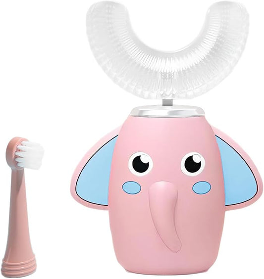 SNOWROSE Kids Electric Toothbrush U-Shaped Ultrasonic IPX7 Waterproof Design with 2 Brush Head 3 Modes, 360° Full Mouth Cleaning Automatic Children Toothbrush for 2-12 Years Old (Pink, 2-12 Age)