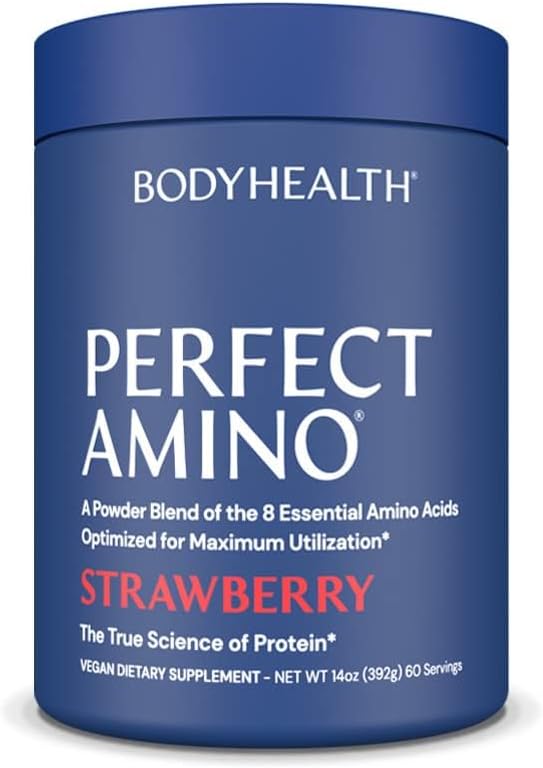 BodyHealth PerfectAmino Powder - BCAA and EAA Powder for Pre and Post Workout - Amino Acid Energy Drink for Men and Women to Support Lean Muscle and Recovery - Strawberry - 60 Servings-StrideForce Fitness