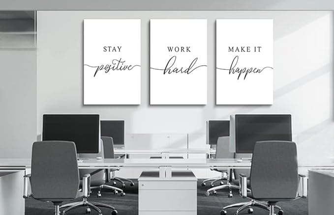 Framed Canvas Wall Art Positive Quotes, Office Wall Art Decor, White Large Poster, Positive Motivational Set of 3 Prints, Inspirational Wall Art (G-3pcs,20x30inchx3pcs)-StrideForce Fitness