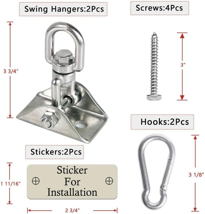 Heavy Duty Swing Hangers for Wooden Sets 2000 LB Capacity Hammock Hanger 360 Swivel Stainless Steel Swing Hardware Accessories 2 Packs for Porch Playground Yoga Heavy Bag-StrideForce Fitness