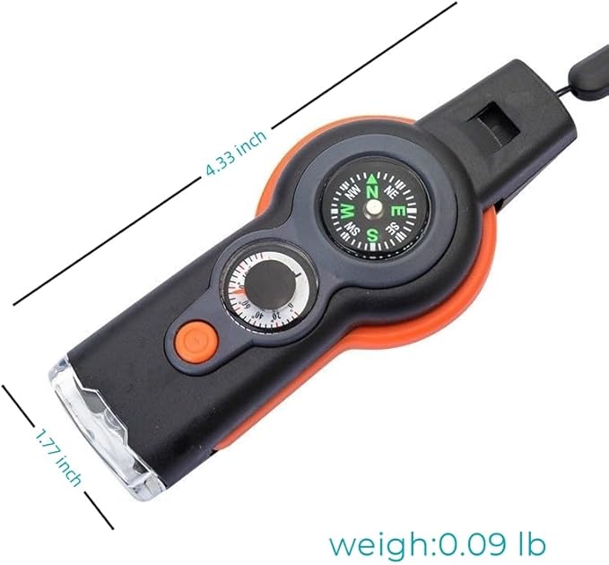 7 in 1 Emergency Survival Whistle with Compass, Outdoor Multi-Functional Hiking Safety Tool with Lanyard-StrideForce Fitness