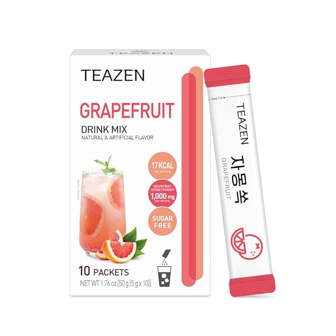 TEAZEN Grapefruit Tea, Sugar Free, Hibiscus and Green Tea, Powdered Mix Beverage from Korea, 10 Sticks, 1.76oz-StrideForce Fitness