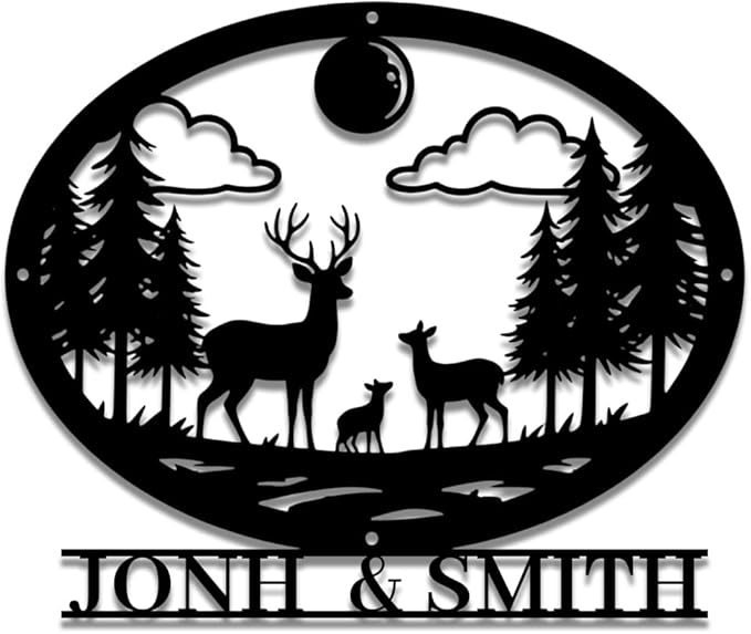 Personalized Forest Deer Metal Name Sign | Custom Metal Signs | Family Wall Art & Split Letter Name | Wedding Gift & Anniversary | Indoor Decor Gift for Women, Men, Wife, Parents, Couple-StrideForce Fitness