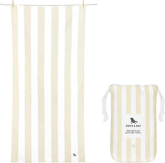Dock & Bay Beach Towel - Quick Dry, Sand Free - Compact, Lightweight - 100% Recycled - Includes Bag - Cabana Light - Bora Bora Beige - Extra Large (200x90cm, 78x35)-StrideForce Fitness