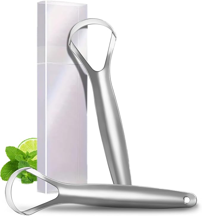 2 Pack Tongue Scraper Cleaner for Adults & Kids, Medical Grade Metal Tongue Scrapers with Travel Case, Wide-Head Tongue Cleaners Set for Fresh Breath Dental Eliminate Bad Breath in Seconds
