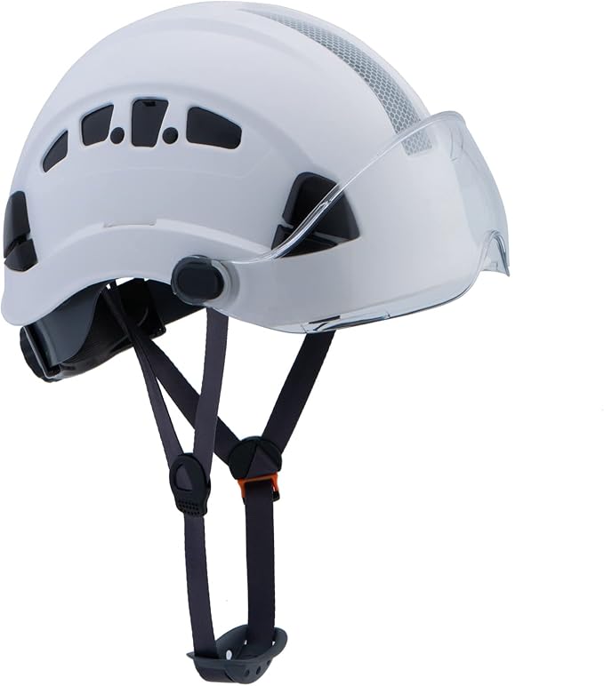LOHASPRO Hard Hats Construction Safety Helmet with Visor ANSI Z89.1 Approved OSHA Hardhat, Vented Men White Hard Hat with Chin Strap Tree Climbing Arborist Helmet (P1 White+Clear Visor)-StrideForce Fitness