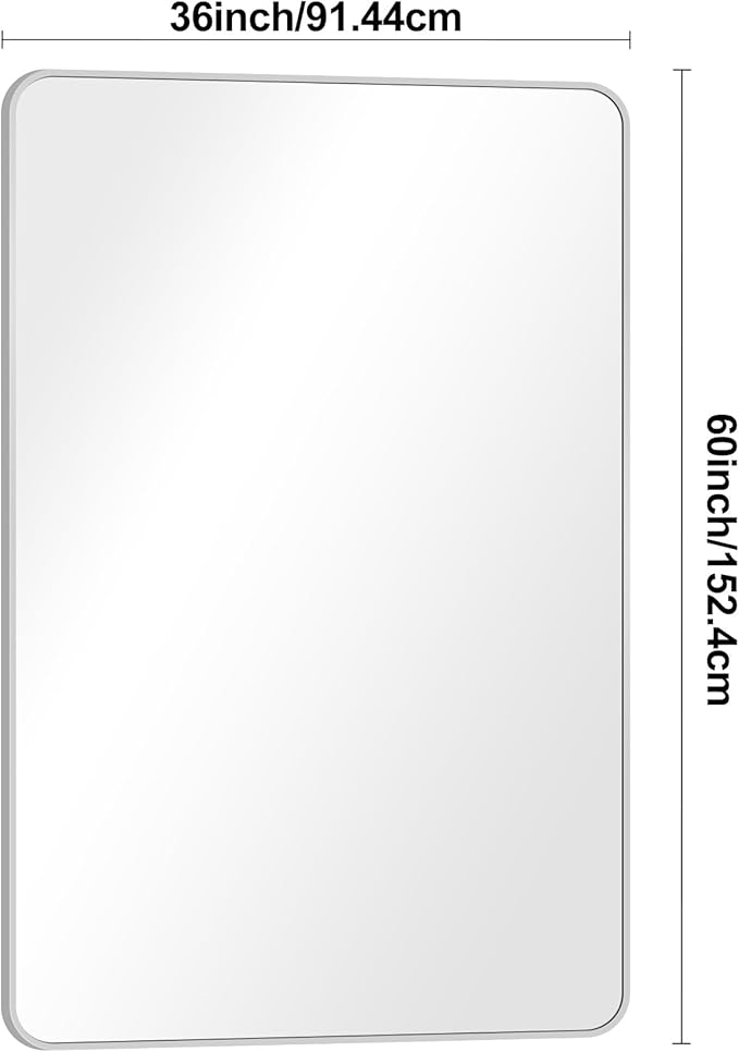Silver Bathroom Mirror,60x40 inch Wall Mirror for Bathroom Wall Mounted,Rectangle Mirror for Bathroom Over Sink,Modern Frame Round Corner for Living Room,Bedroom Entryway,Horizontal/Vertical-StrideForce Fitness