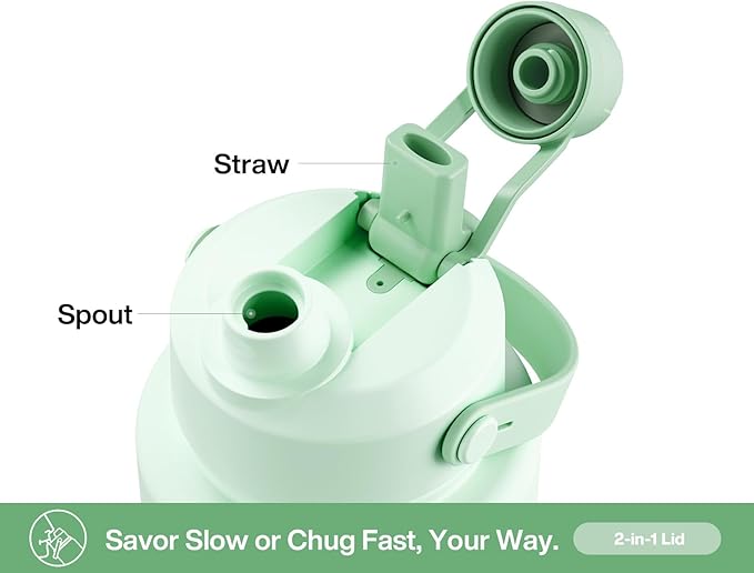 40 oz Insulated Water Bottle with 2-in-1 Straw and Spout Lid, Keep Cold 24H, Leak-Proof, BPA-Free, Double Wall Stainless Steel Water Bottle for Sports, Gym, Travel, and School (Mint)-StrideForce Fitness