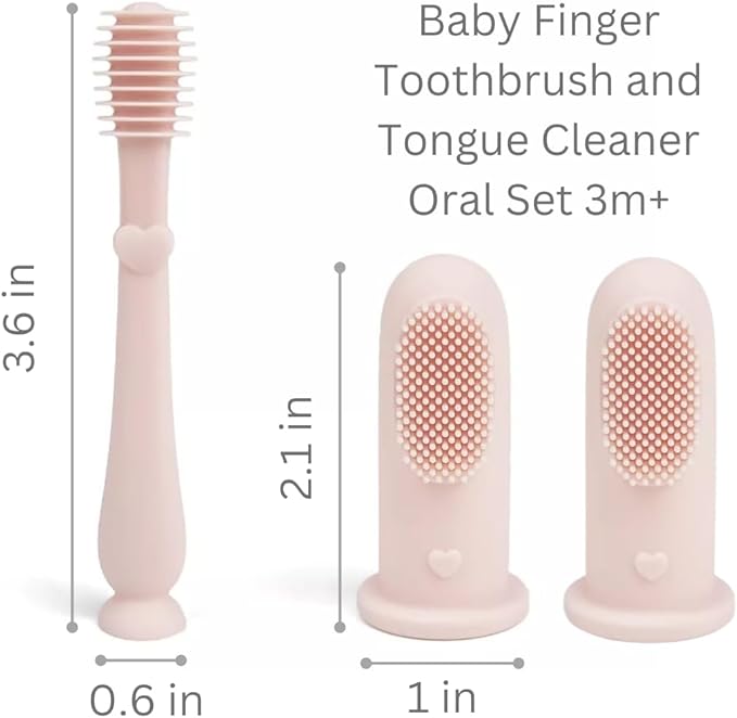 Ali+Oli Baby Oral Care Set (Blush) - Dual-Sided Finger Toothbrush x2, Tongue Scraper, Protective Case - BPA, Phthalate, PVC Free - Food-Grade Baby Care Products for Infants