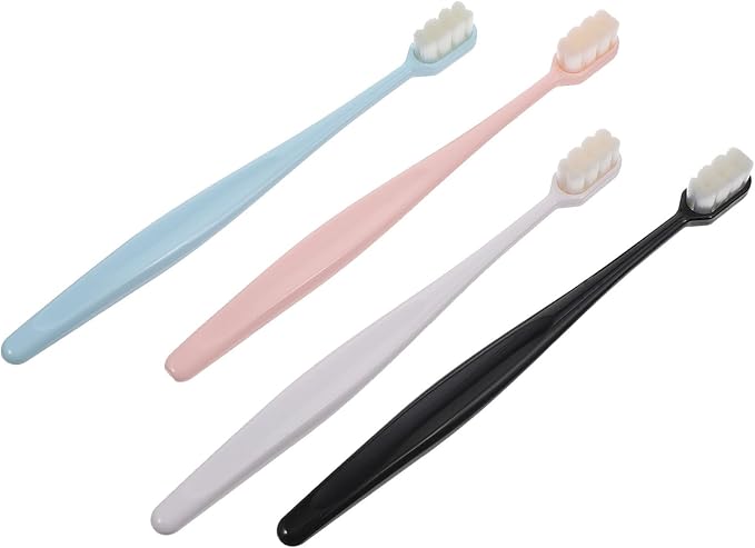 Soft Bristle Manual Toothbrush 4pcs for Adults, Extra Fine Filaments, Multi-Color Pack (White, Black, Pink, Blue) Oral Care Tool for Sensitive Gums and Daily Use