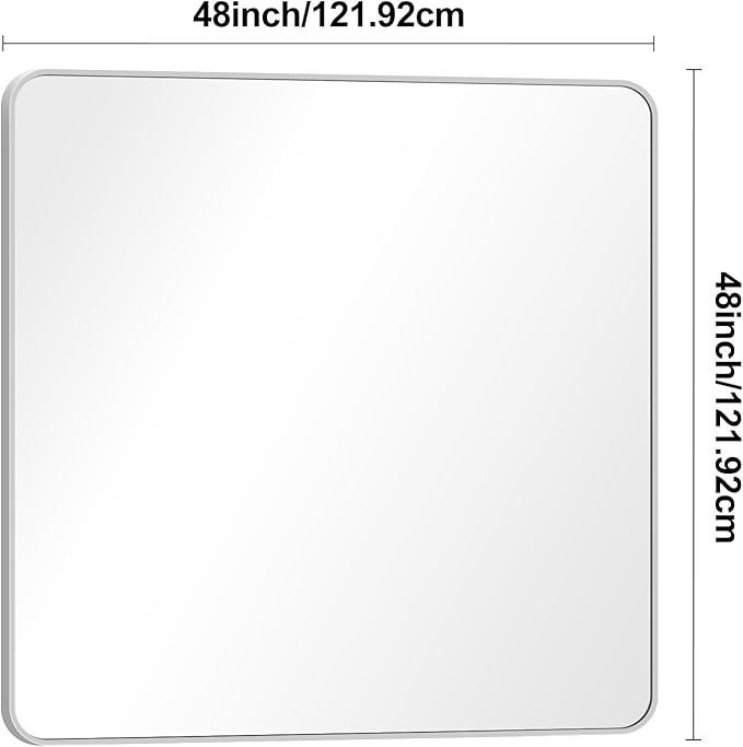 Silver Bathroom Mirror,48x48 inch Wall Mirror for Bathroom Wall Mounted,Rectangle Mirror for Bathroom Over Sink,Modern Frame Round Corner for Living Room,Bedroom Entryway,Horizontal/Vertical-StrideForce Fitness