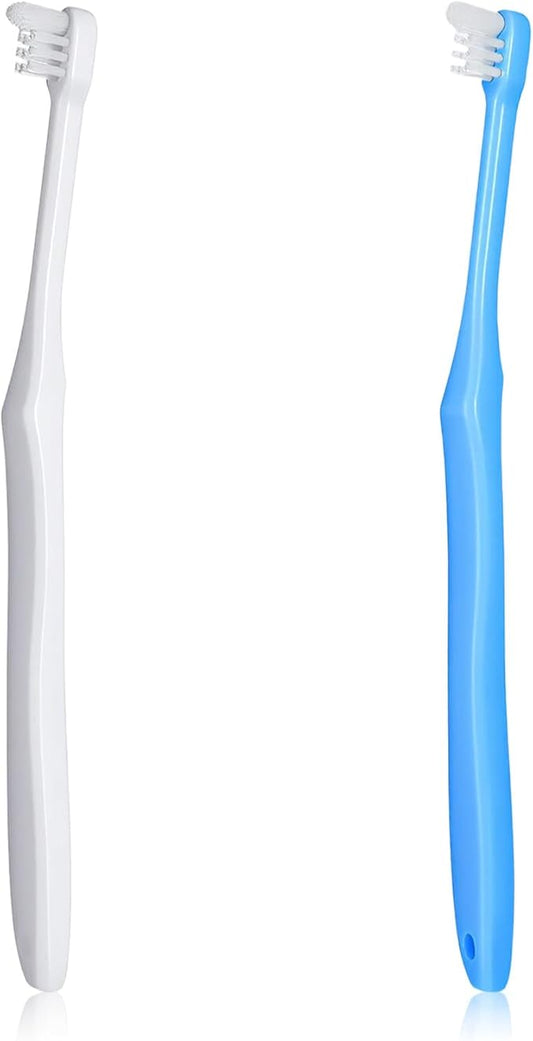 2Pcs End Tuft Toothbrush, Soft Wisdom Toothbrush for Adult, End Tapered Orthodontic Tooth Brush for Periodontal, Interdental Interspace, Dental Detail Cleaning (Blue White)