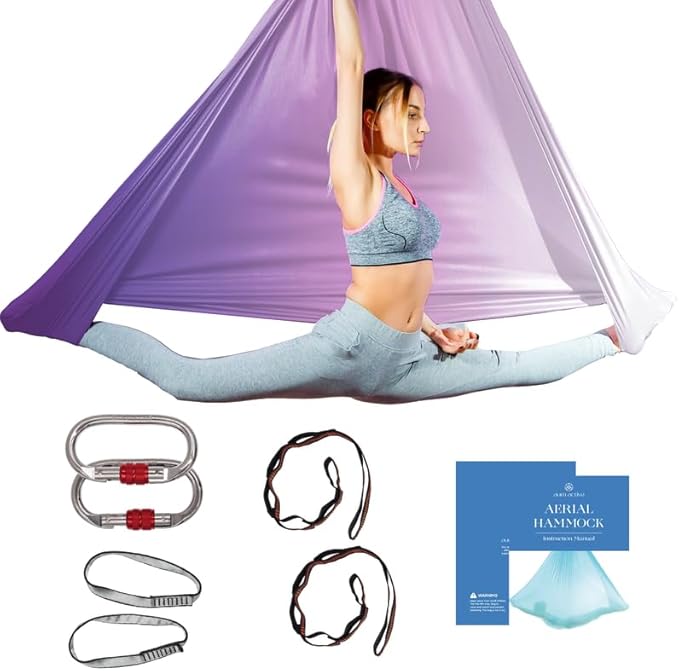 Aerial Silk Yoga Hammock & Swing for Home, Inversion Exercises, Starter Kit for All Levels - Durable with Extension Straps, Carabiners, and Pose Guide-StrideForce Fitness