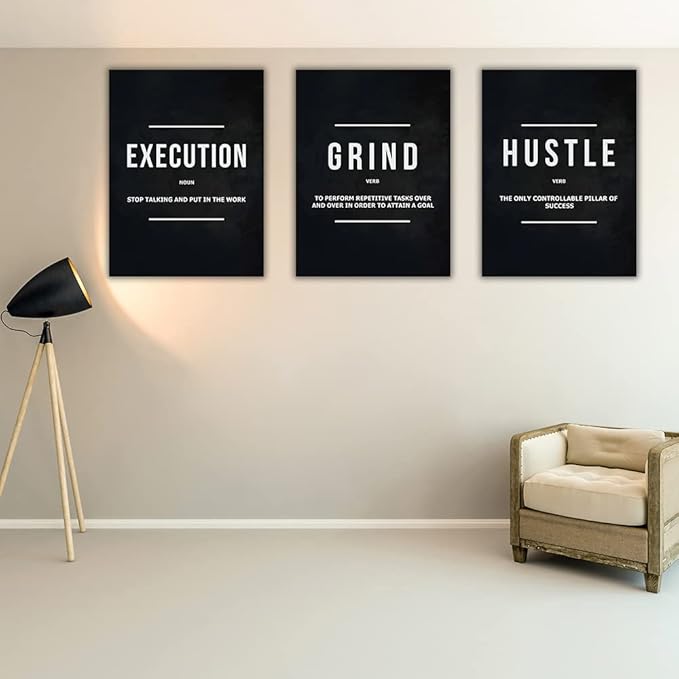 Success Canvas Painting Wall Art Quote Motivational Wall Art Execute Wall Decor 3 Pieces Black Poster Positive Inspirational Framed Artwork Prints Picture for Living Room Office 72''Wx 36''H-StrideForce Fitness