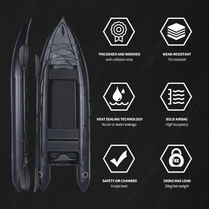 2 Person Inflatable Durable Fishing Kayak Armoured PVC Watercraft with Motor Mount Stern - 130'' x 43'' x 11.8-StrideForce Fitness