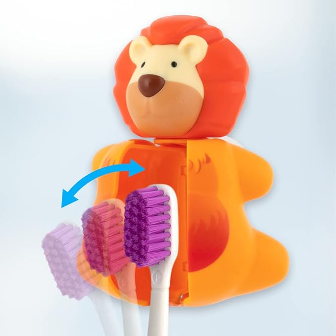 Flipper Fun Animal Lion Toothbrush Cover – Kids Toothbrush Holder with Cover – Toothbrush Holders for Bathrooms - Suction Cup Toothbrush Holder